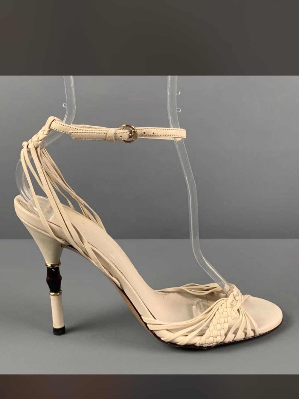 Gucci Cream Braided Strap Heel Sandals - Picture 2 of 3